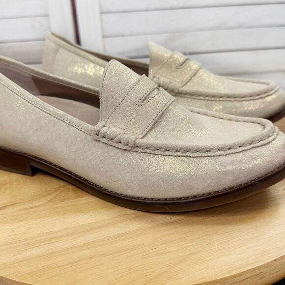 Vionic Waverly Leather Penny Loafers Cream Gold Shimmer 8 - Picture 7 of 11